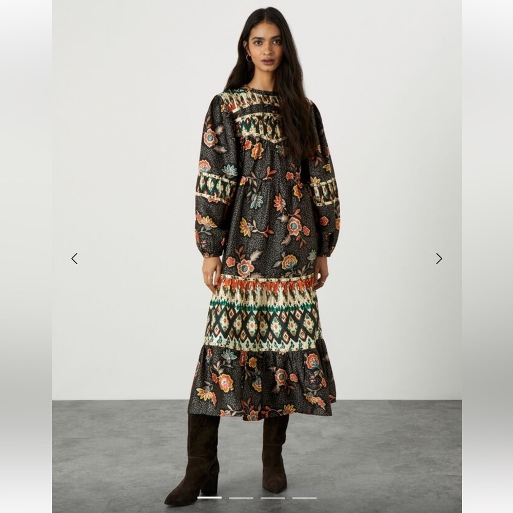 Monsoon Placement print dress with recycled polyester grey Medium